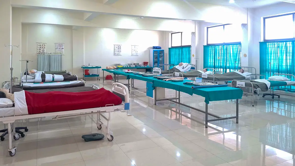 Nursing students learning in the clinical lab environment.